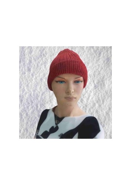 El Örgüsü Doğal Yün ve Akrilik Karışımlı Sıcacık Kış Beresi Kırmızı Renk