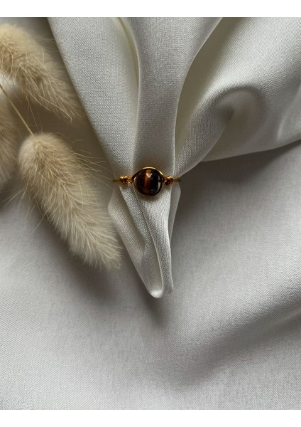 Kaplangözü Taşı Ayarlanabilir Altın Renk Tel Yüzük El Yapımı