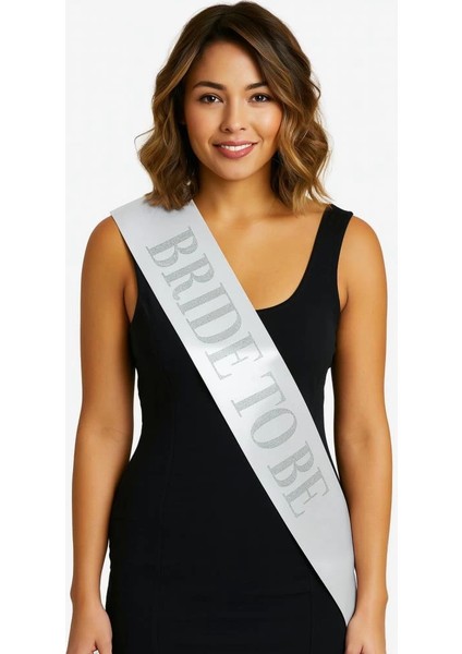 Eğitici Oyuncak Beyaz Saten Üzerine Kalın Gümüş Yazılı Bride To Be Kuşağı