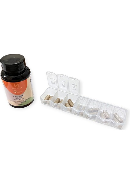 Q More Bağışıklık Destek Takviyesi | C Vitamini + Çinko + Selenyum + Propolis + Beta Glukan + Probiyotik | 60 Kapsül + Haftalık Vitamin Hap Kutusu (Set)