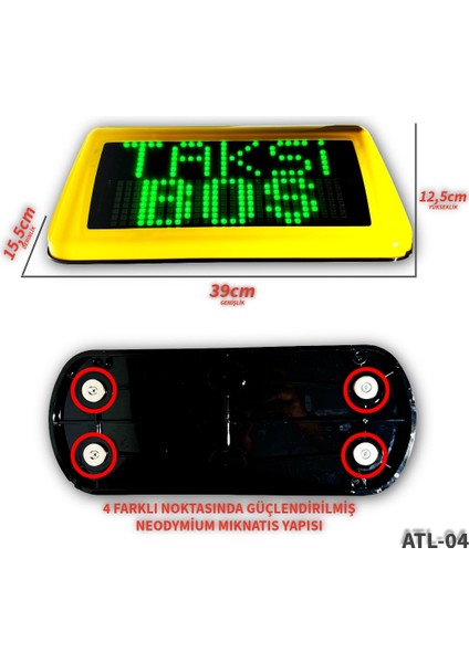 Atl-04 Yeni Nesil Akıllı Taksi Tepe Levhası (Tepe Lambası) Çift Taraf fırsatları