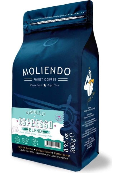 Moliendo Finest Coffee Ravello Espresso Blend Kahve (Çekirdek) 250 G