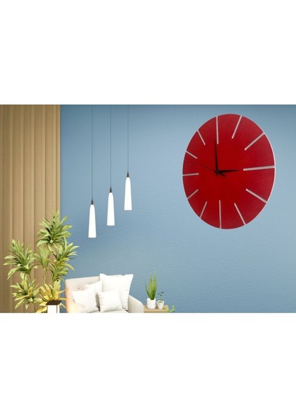 Ahşap Minimal Dekoratif Duvar Saati - 33X33 cm Kırmızı fiyatları