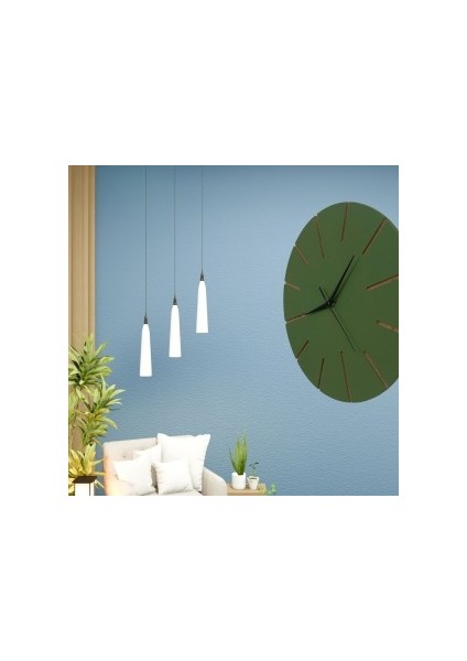 Ahşap Minimal Dekoratif Duvar Saati - 33X33 cm Koyu Yeşil