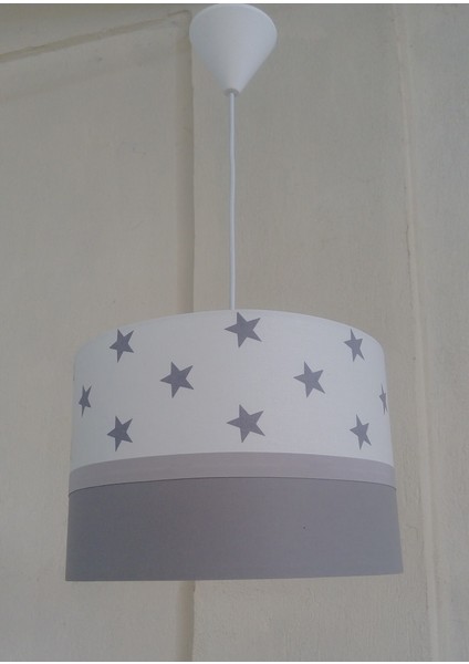 Beyaz Yıldızlı Gri Şerit M-0360 Kumaş Kaplama Çocuk Odası ve Bebek Odası Avize Aydınlatma Sarkıt fiyatları