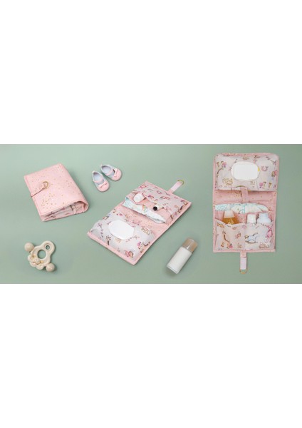 Bebek Alt Açma Çantası - Portatif Katlanabilir Çok Bölmeli Bakım Çantası (Pembe)