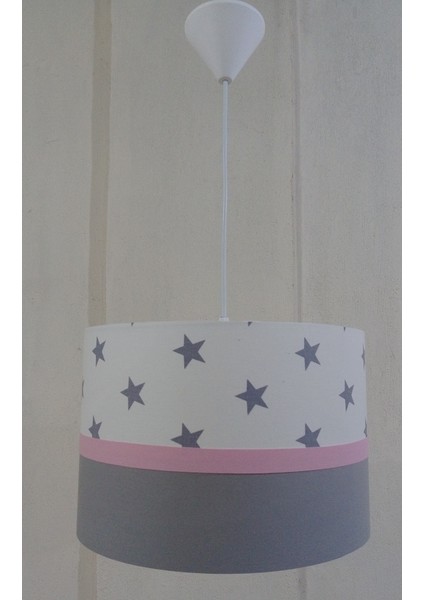 Beyaz Yıldızlı M-0361 Pembe Şerit Kumaş Kaplama Çocuk Odası ve Bebek Odası Avize Aydınlatma Sarkıt fiyatları