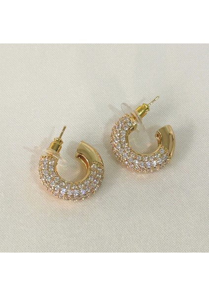 Vıp Halka Zirkon Gold Küpe