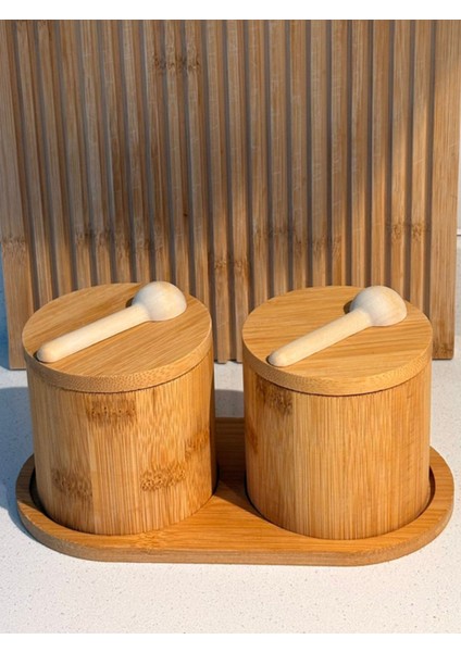 2'li Modern Standlı Bambu Baharatlık 250 ml Kaşıklı fiyatları