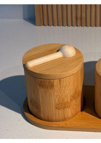 2'li Modern Standlı Bambu Baharatlık 250 ml Kaşıklı modelleri