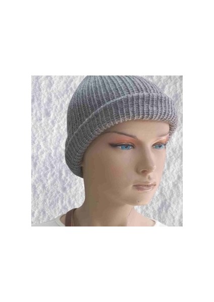 El Örgüsü Doğal Yün ve Akrilik Karışımlı Sıcacık Kış Beresi Gri Renk