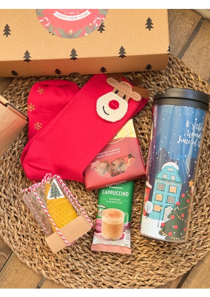 Candle Bee Design Özel Tasarım Yılbaşı Hediye Kutusu - Termos, Çikolata, Yılbaşı Çorabı, Kahve, Mum modelleri