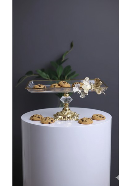 Kelebekli Gold Döküm Ayaklı Sunumluk Kurabiyelik fiyatları