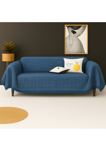 Pamuklu Dokulu Ekru Koltuk Şalı 170X220 cm – Saçaklı Tv Battaniyesi & Dekoratif Koltuk Örtüsü