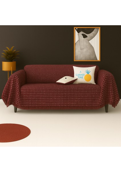 Pamuklu Dokulu Ekru Koltuk Şalı 170X220 cm – Saçaklı Tv Battaniyesi & Dekoratif Koltuk Örtüsü