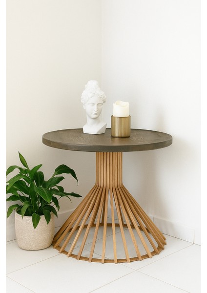 Palermo Xxl Yuvarlak Modern Klasik Rustik Retro Vintage Naturel Dekoratif Ahşap Çıtalı Eskitme Iskandinav Yan Orta Mantar Sehpa