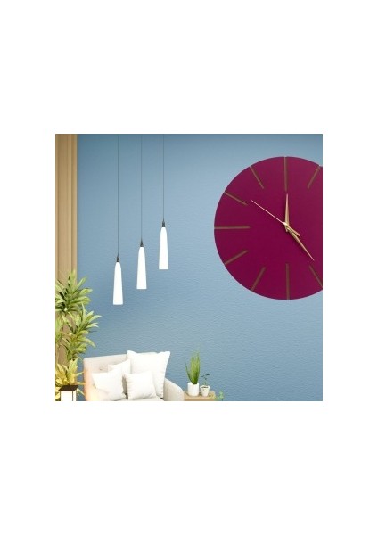 Ahşap Minimal Dekoratif Duvar Saati - 33X33 cm Fuşya