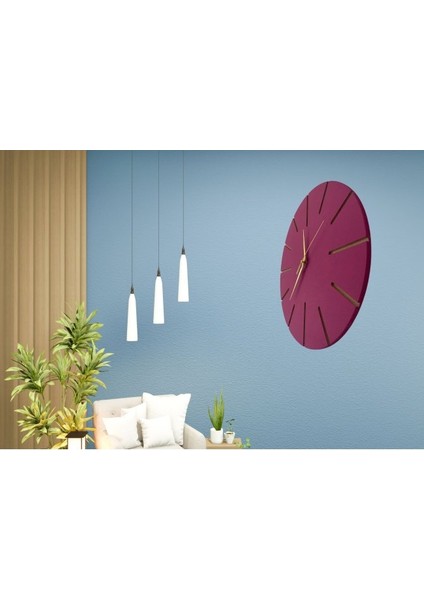 Ahşap Minimal Dekoratif Duvar Saati - 33X33 cm Fuşya modelleri