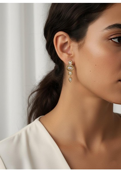 Çelik Frons Gold Sarkıt Küpe