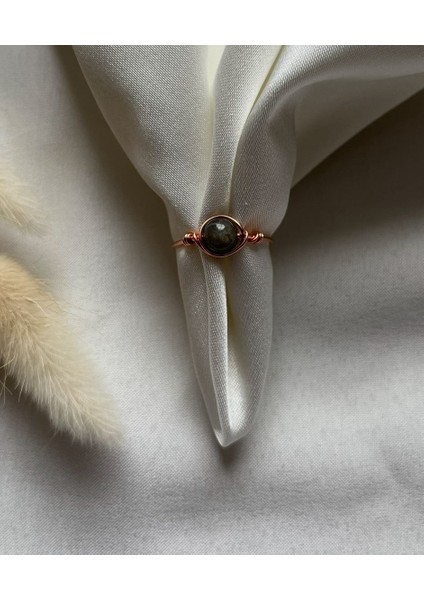 Labradorit Taşı Ayarlanabilir Bakır Renk Tel Yüzük El Yapımı