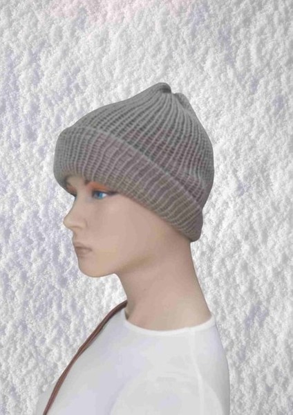 El Örgüsü Doğal Yün ve Akrilik Karışımlı Sıcacık Kış Beresi Füme Renk fiyatları