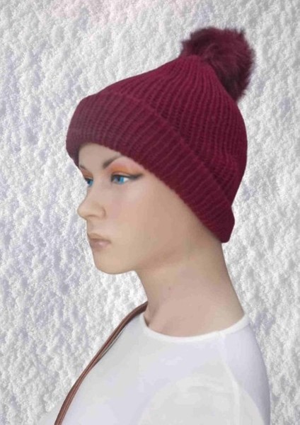 El Örgüsü Doğal Yün ve Akrilik Karışımlı Sıcacık Kış Beresi Bordo Renk fiyatları