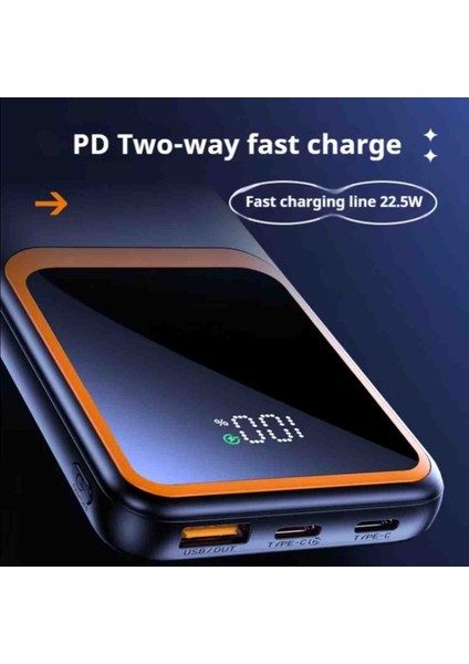 10000 Mh Pd 20W ve USB 22.5W Fast Hızlı Şarj Dahili Type C ve Lightning Kablolu H32 Powerbank