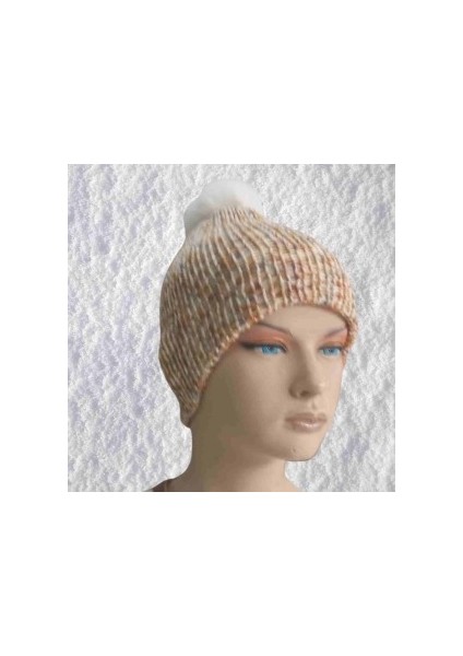 El Örgüsü Doğal Yün ve Akrilik Karışımlı Sıcacık Kış Beresi Açık Kahve Karışımlı Renk