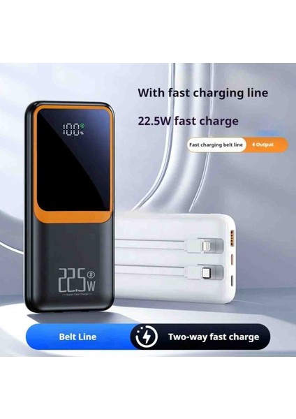 10000 Mh Pd 20W ve USB 22.5W Fast Hızlı Şarj Dahili Type C ve Lightning Kablolu H32 Powerbank fiyatları