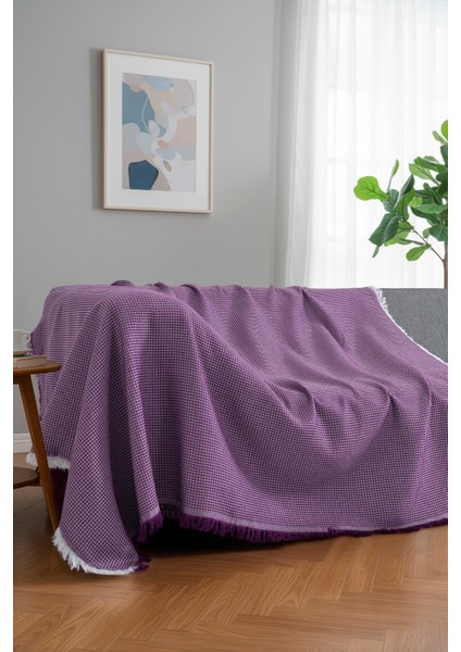 Pamuklu Dokulu Ekru Koltuk Şalı 170X220 cm – Saçaklı Tv Battaniyesi & Dekoratif Koltuk Örtüsü