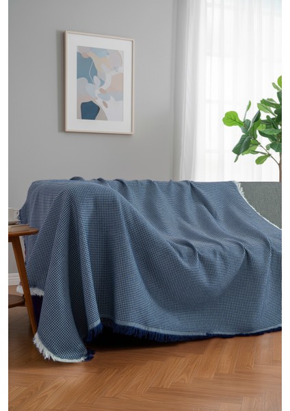 Pamuklu Dokulu Ekru Koltuk Şalı 170X220 cm – Saçaklı Tv Battaniyesi & Dekoratif Koltuk Örtüsü