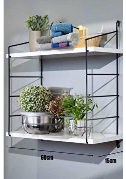 Lüx Beyaz Duvar Rafı Metal İskelet Modern Tasarım 2 Katlı Kitaplık fiyatları