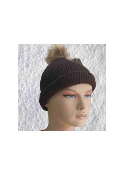 El Örgüsü Doğal Yün ve Akrilik Karışımlı Sıcacık Kış Beresi Kahverengi Renk