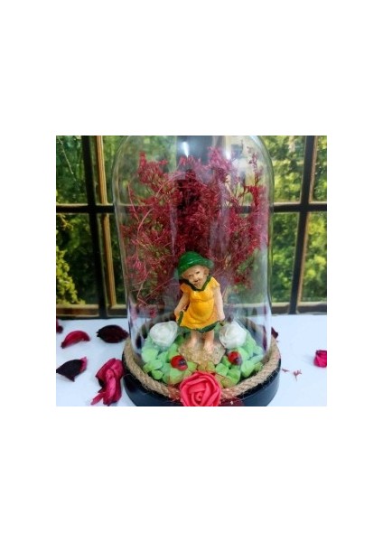 Fanus Teraryum Anneye Hediye Yaşlı Kadın Figürlü Kuru Çiçekli