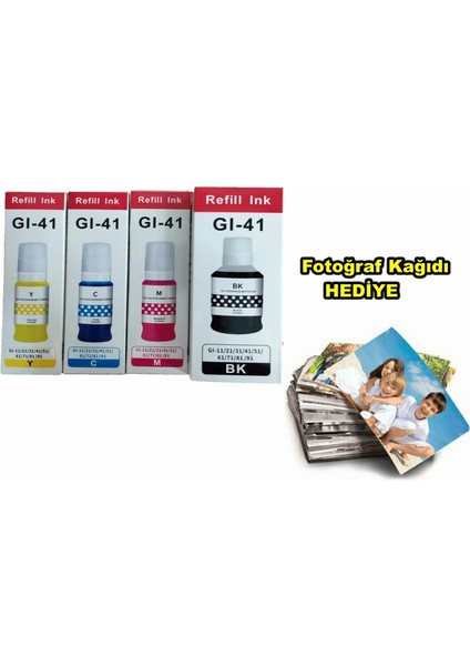 Canon Gı-41 G4470 4 Renk Muadil Mürekkep Seti + Canon Uyumlu 50 Adet Fotoğraf Kağıdı Hediye