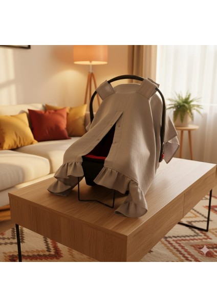 Pamuk Gri Müslin Kumaş Puset Örtüsü Çıt Çıt ve Fırfır Desenli Gri Puset Örtüsü