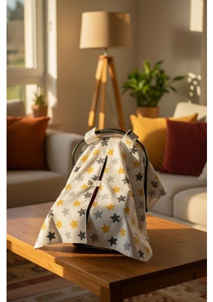 Bebek Puset Örtüsü Çift Katlı Astarlı Puset Örtüsü Sarı Yıldız Desenli Çıt Çıtlı Puset Örtüsü indirimleri