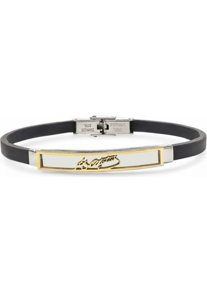 Erkek Kemal Atatürk Imzalı Silikon Kordonlu Çelik Bileklik