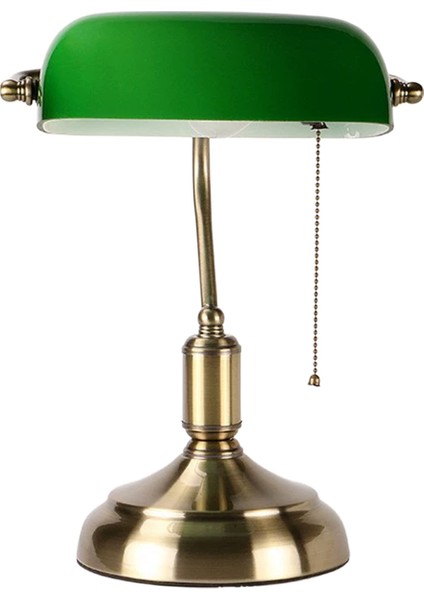 Banker Masa Lambası Yeşil Cam Eskitme Gövde E27 Duy Retro Dekoratif Masa Lambası (Ampul Hediyeli)