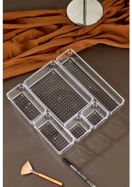 6 Parça Ayarlanabilir Çekmece Içi Düzenleyici Makyaj ve Takı Organizeri Şeffaf - Set1 fiyatları