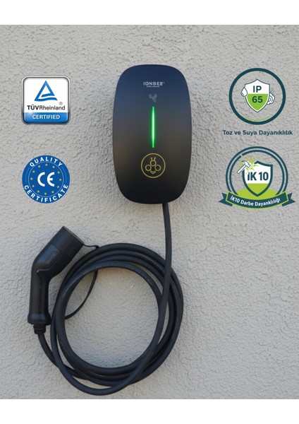 VILLA 7.4 KW/32A/MONOFAZE- AC Elektrikli Araç Şarj İstasyonu (KABLOLU)- Sertifikalı