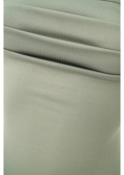 Kadın Kırışıklıklı Kare Yaka Mini Elbise Haki Yeşil