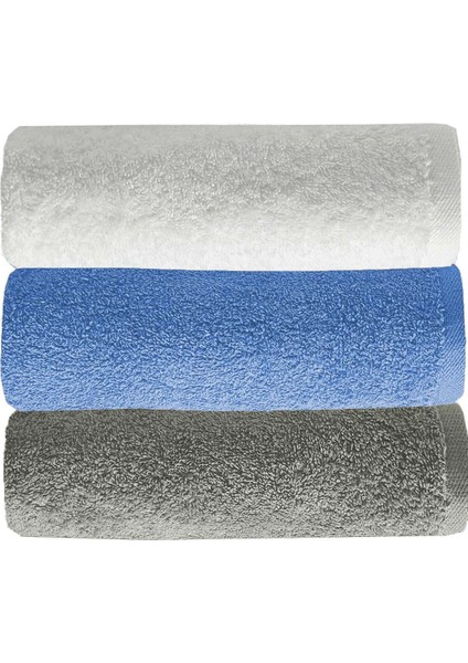 3 Lü Düz Renk El Yüz Havlu Seti &AMP;#37;100 Pamuklu 50X90 cm Gri-Mavi-Beyaz