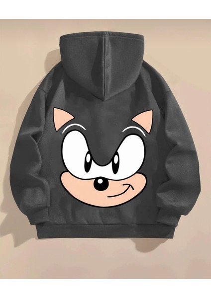 Punıx Kıds Sonıc Sırt Baskılı Yüksek Kalite Kışlık Kalın 3 Iplik Erkek Çocuk Sweatshırt