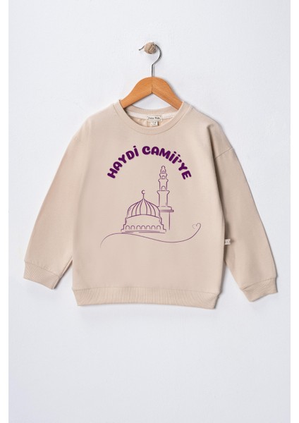 Kız Çocuk " Haydi Camiye" Baskılı Pamuklu Sweat