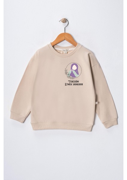 Kız Çocuk " Tebessüm Etmek Sadakadır" Baskılı Pamuklu Sweat