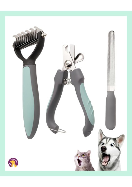 3'lü Kedi Köpek Bakım Seti - Kıtık Açıcı Tarak, Tırnak Makası ve Törpü ile Komple Bakım
