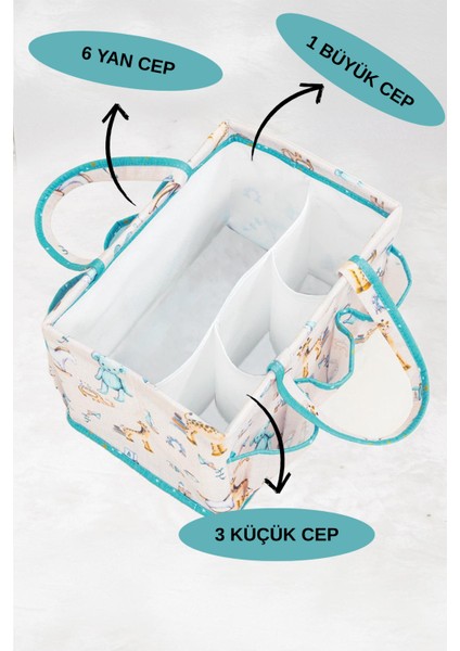 Taşınabilir Bebek Bakım Organizeri Çanta Şeklinde Desenli 10 Bölmeli (Mavi) fiyatları