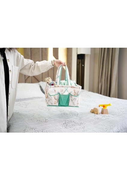 Taşınabilir Bebek Bakım Organizeri Çanta Şeklinde Desenli 10 Bölmeli (Mavi)