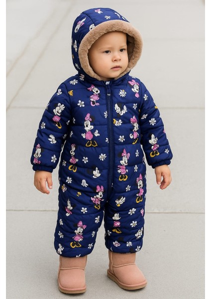 Sevimli Minnie Mouse Kız Çocuk Fermuarlı Welsoft Kozmonot Tulum